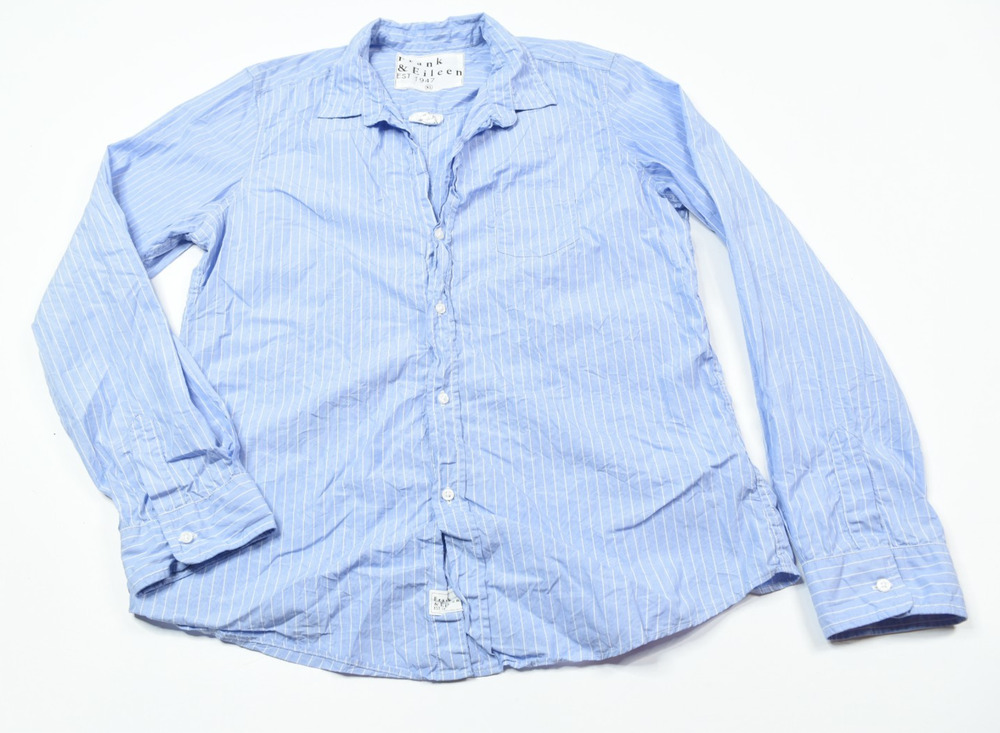 Frank & Eileen Barry Shirt Womens XL Blue White Striped Long Sleeve Cotton